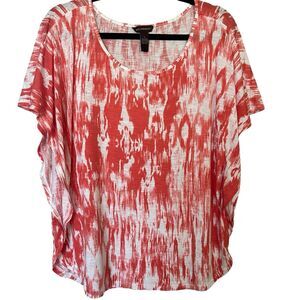 Bit & Bridle Top Womens Large Batwing Orange White Lightweight Western Viscose